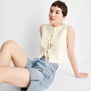 Future Collective Cream Sleeveless Top with Tie Front